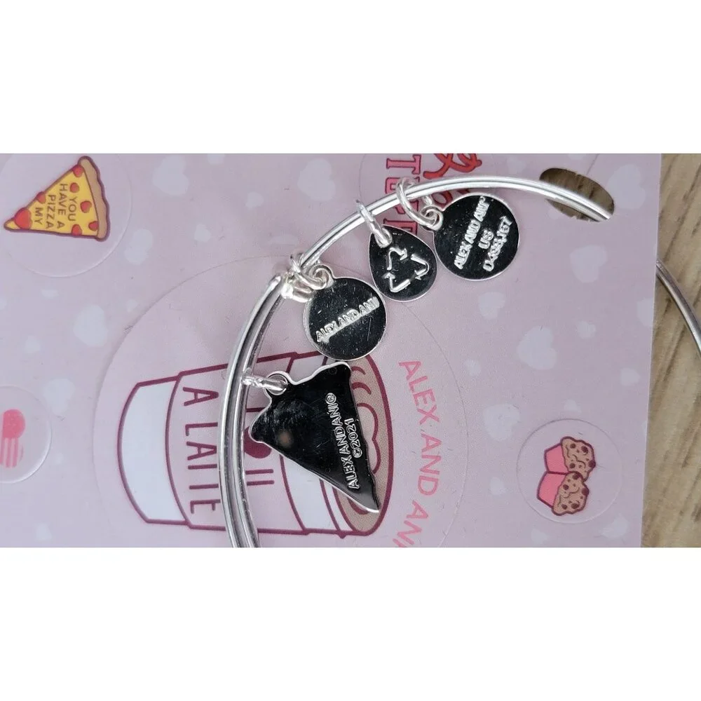Alex and Ani Pizza My Heart Bangle Bracelet Silver Tone Foodie Collection NWT - Picture 4 of 5